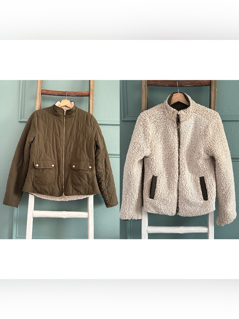 Love Tree Reversible Olive Quilted & Cream Sherpa Jacket - Women’s Medium